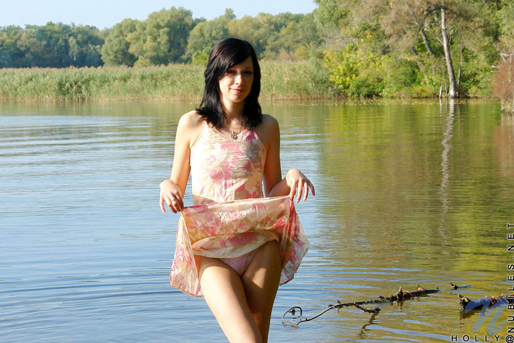 Check out these cute nipples of holly up close while getting wet in the lake #78756070