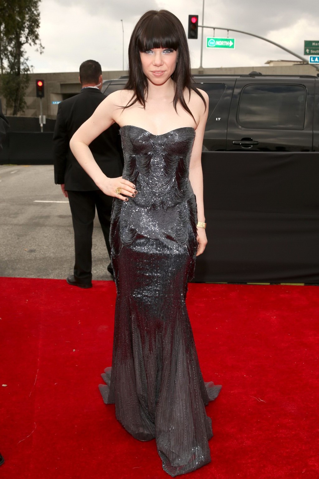 Carly Rae Jepsen cleavy wearing a strapless maxi dress at the 55th Annual Grammy #75241356