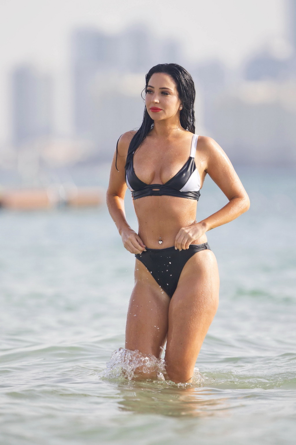 Tulisa Contostavlos monochrome bikini nipple slip #75144447