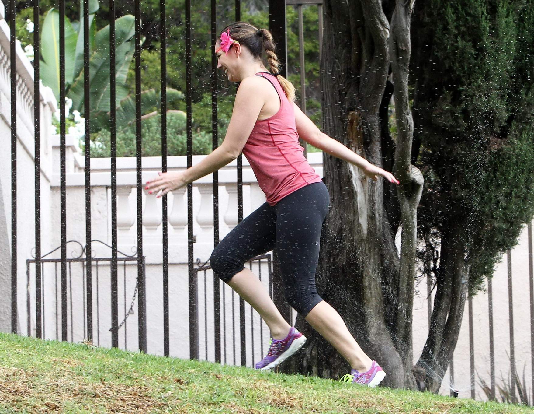Kelly Brook getting wet and showing booty in tights after a workout in LA #75180726