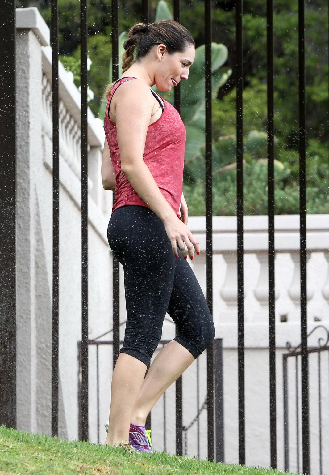 Kelly Brook getting wet and showing booty in tights after a workout in LA #75180735