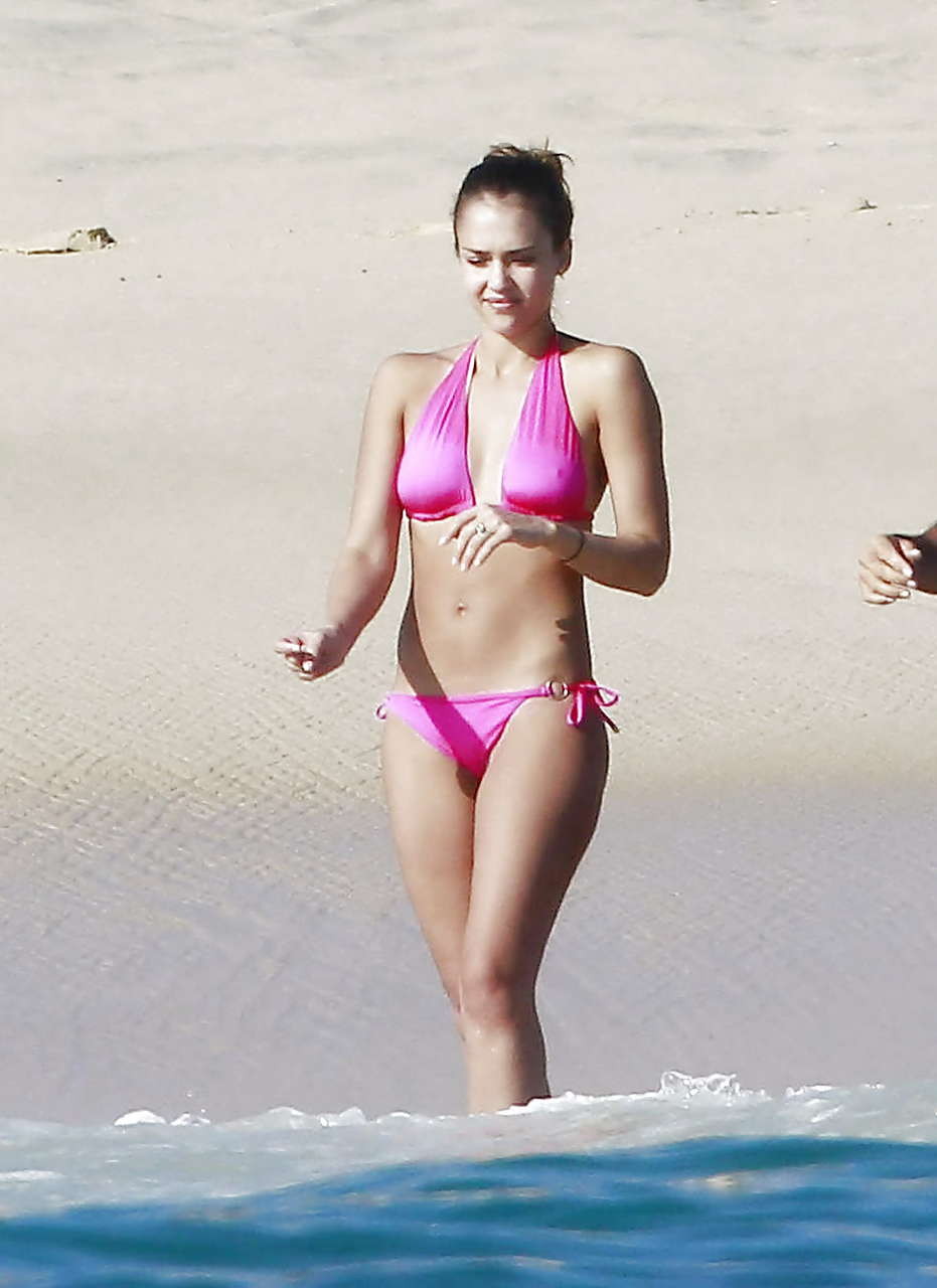 Jessica Alba looking sexy and hot in pink bikini on beach #75227198
