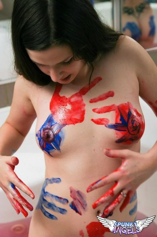 Teen Playing With Body Paint #79450980
