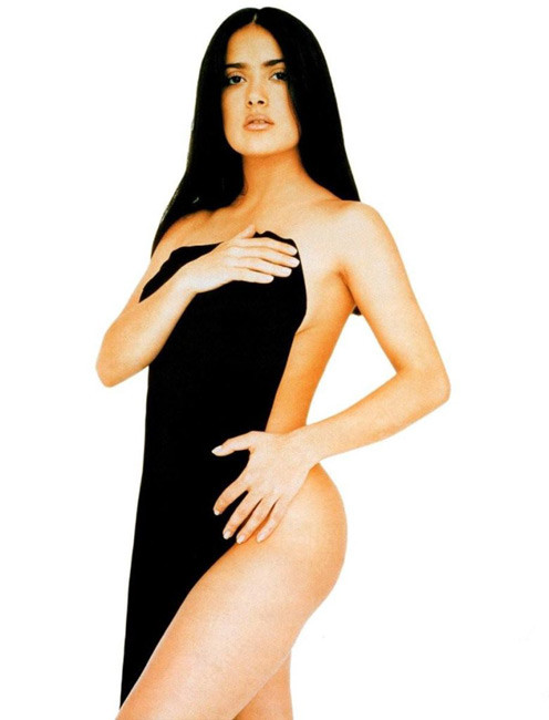 Lovely latina actress Salma Hayek shows nude tits #75436400