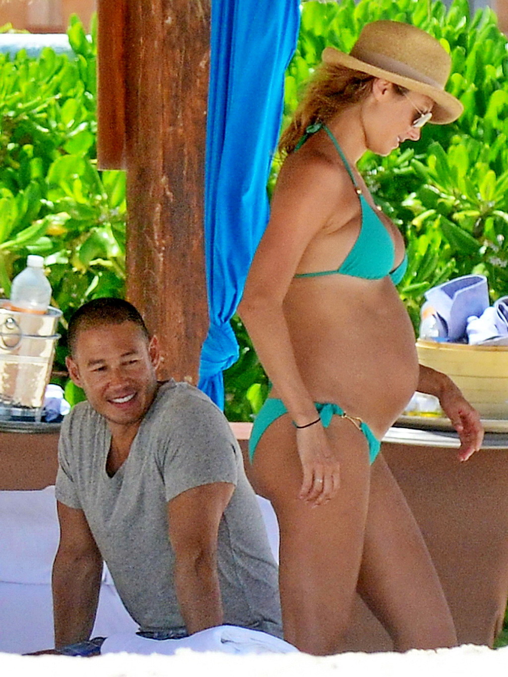 Stacy Keibler pregnant wearing a turquoise bikini in Mexico #75195284