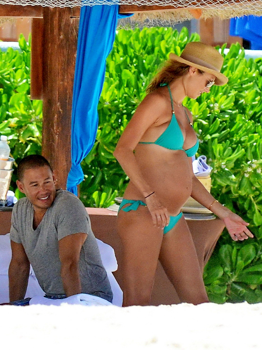 Stacy Keibler pregnant wearing a turquoise bikini in Mexico #75195288