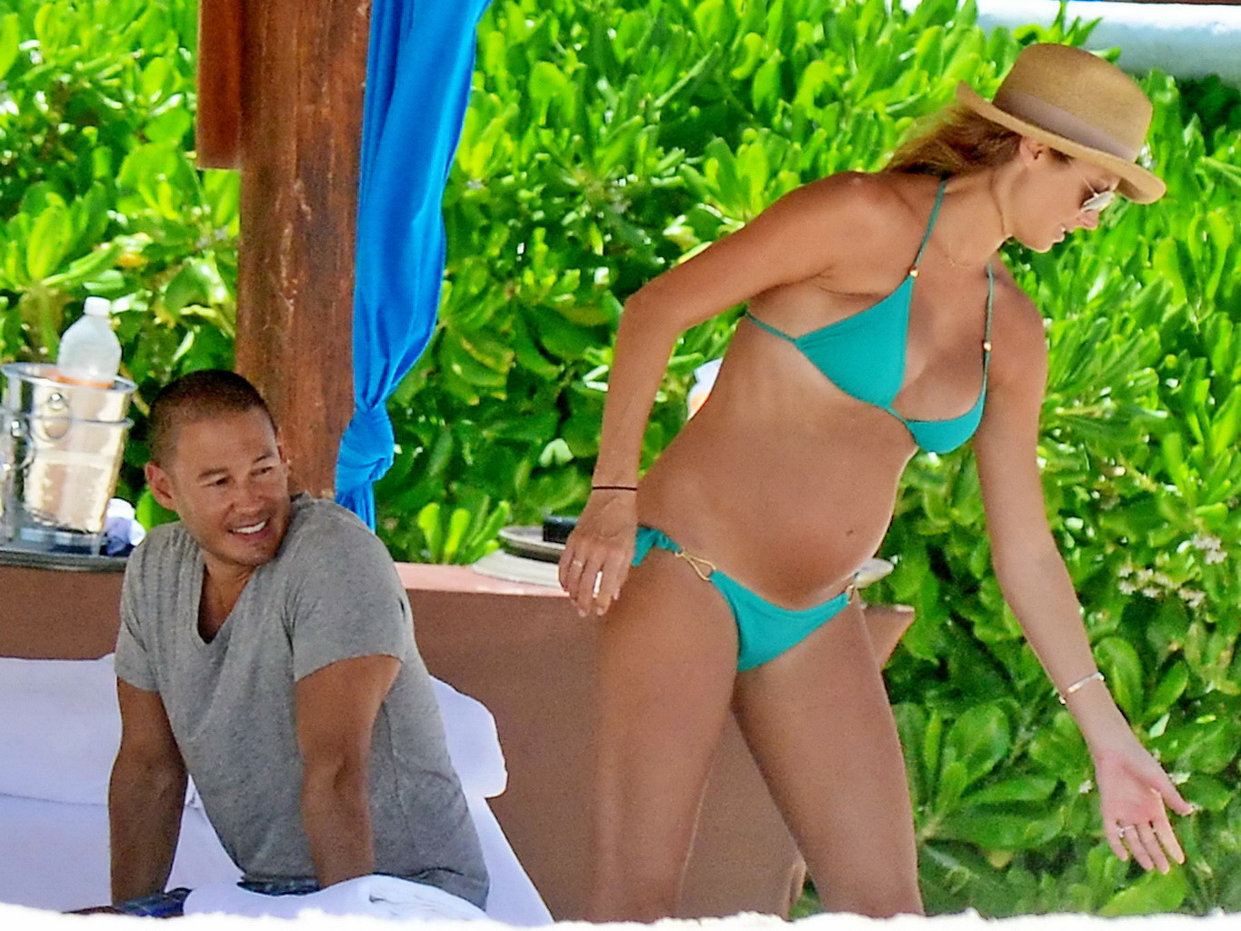 Stacy Keibler pregnant wearing a turquoise bikini in Mexico #75195290