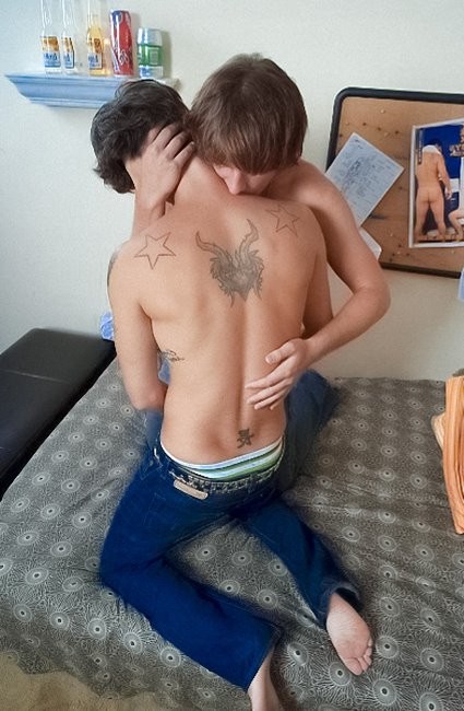 Two gorgeous college fellows undressing each other after classes #76943888