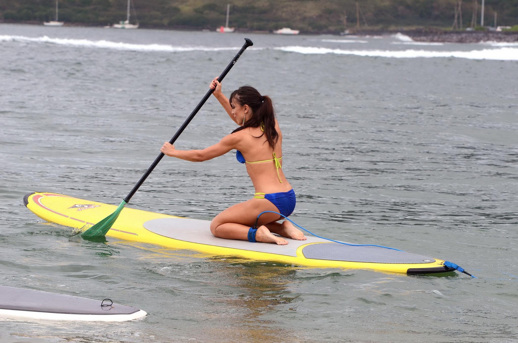 Karina smirnoff en bikini bleu sexy faisant du paddle surfing à Hawaï
 #75274539