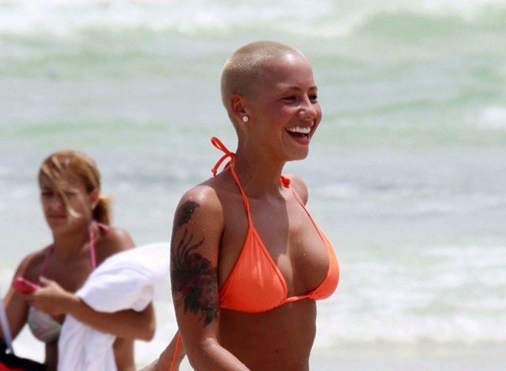 Amber Rose enjoying on beach in topless and showing sexy ass in thong #75373854