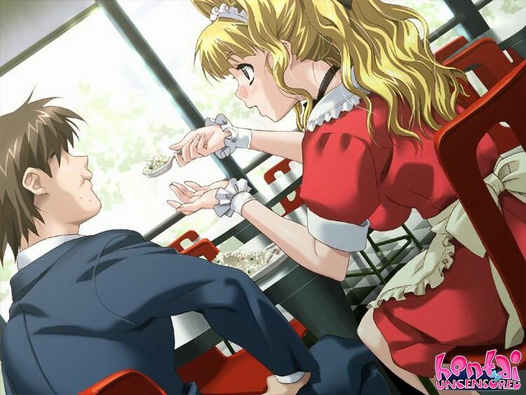 Naughty blonde hentai maid kissing her master with lust #69360633