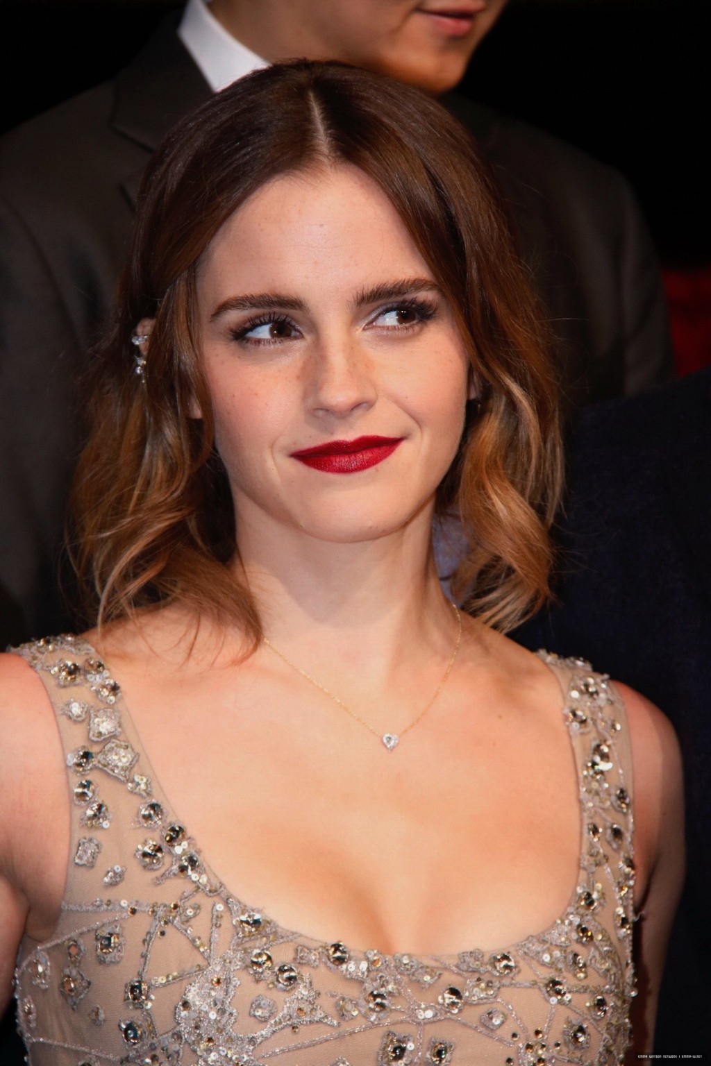 Emma Watson busty in a low cut lace dress #75140161