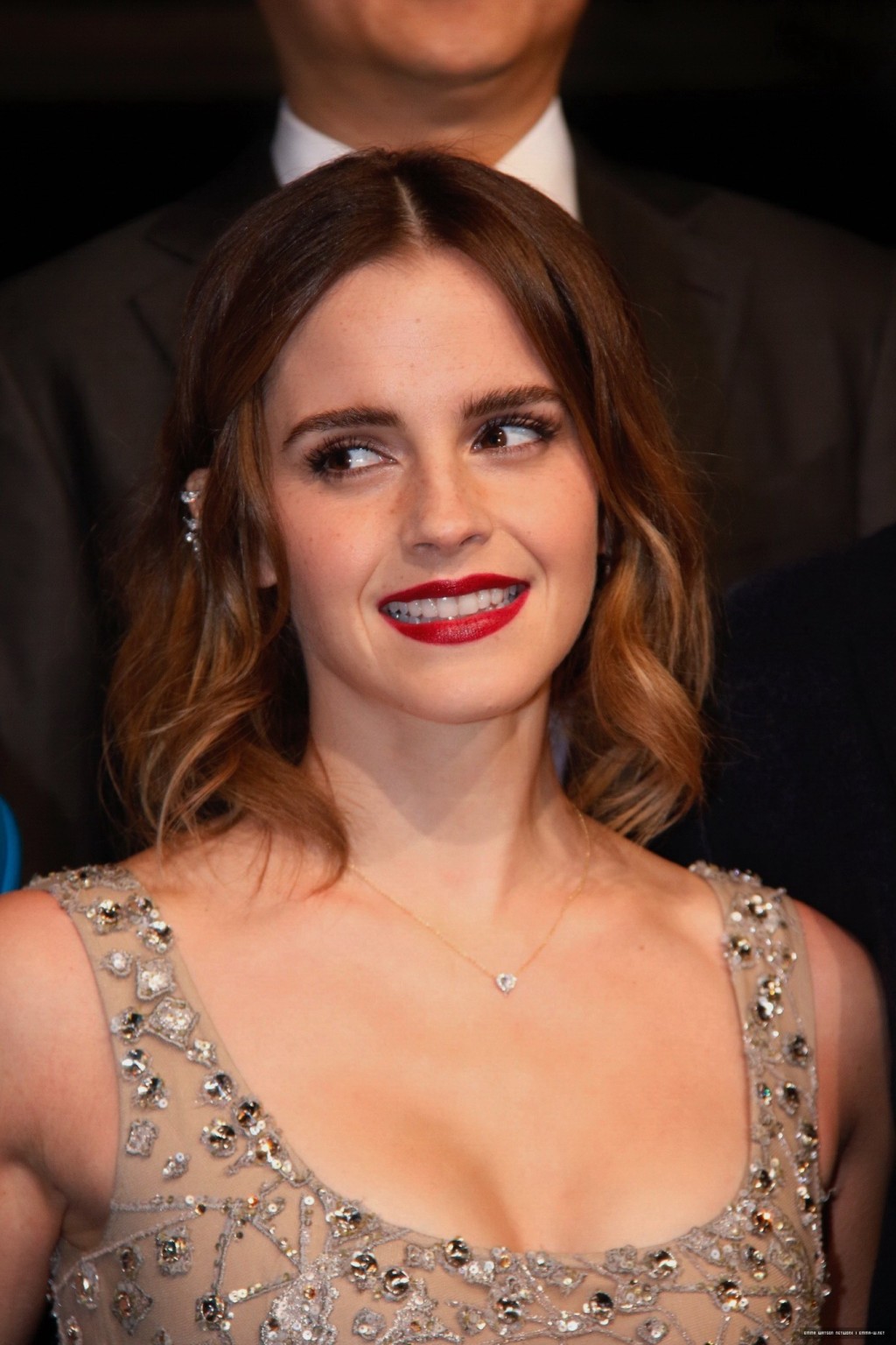 Emma Watson busty in a low cut lace dress #75140176