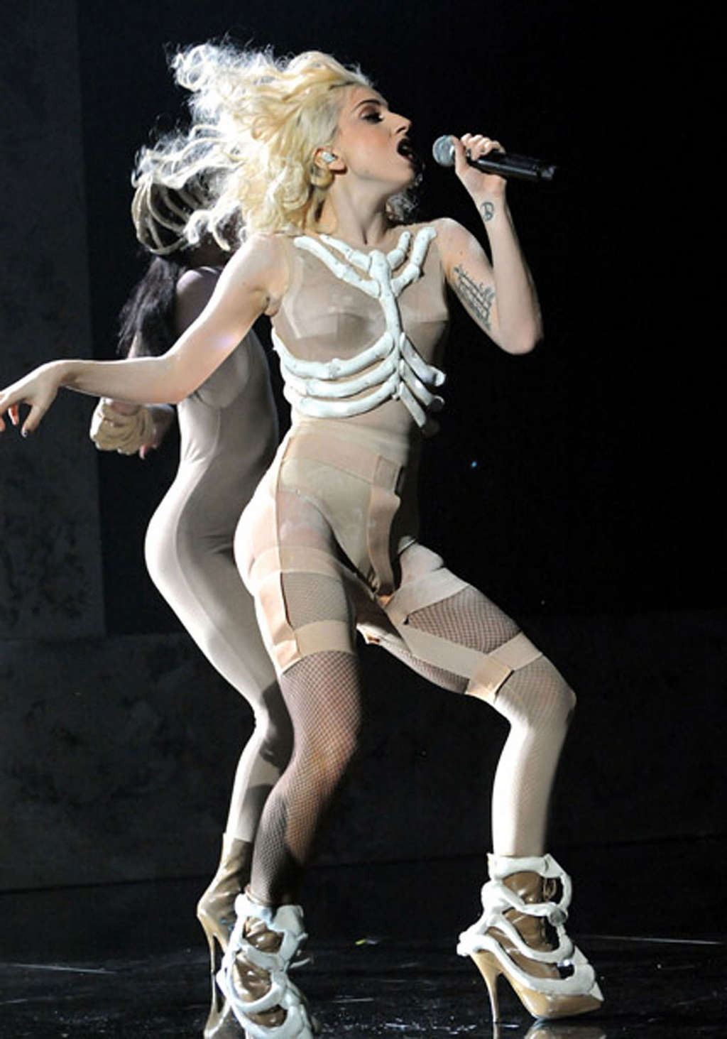 Lady Gaga performing in some strange outfit on concert and upskirt pictures #75373042