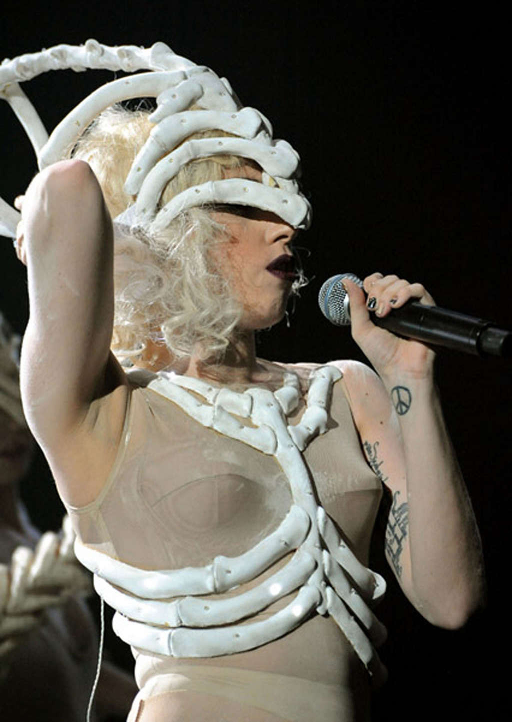 Lady Gaga performing in some strange outfit on concert and upskirt pictures #75373044