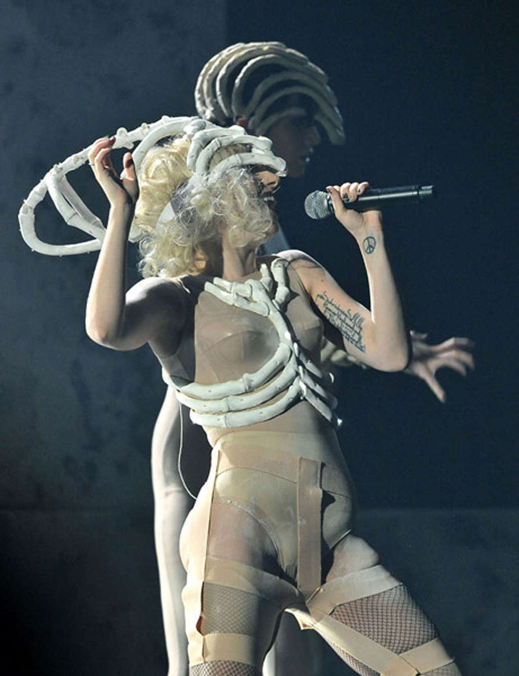 Lady Gaga performing in some strange outfit on concert and upskirt pictures #75373047