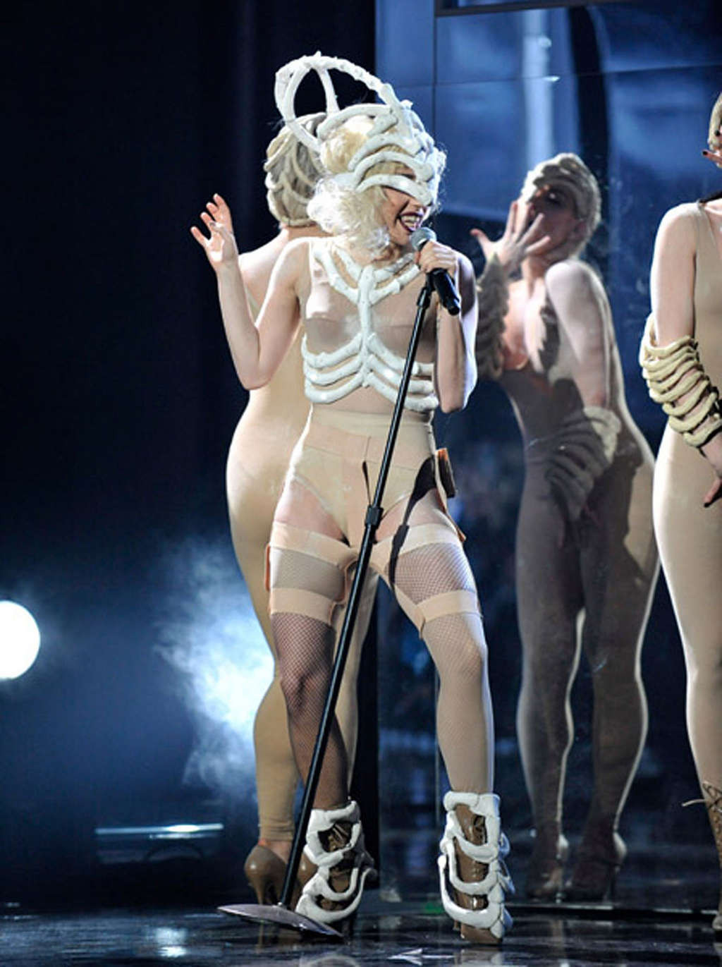 Lady Gaga performing in some strange outfit on concert and upskirt pictures #75373056