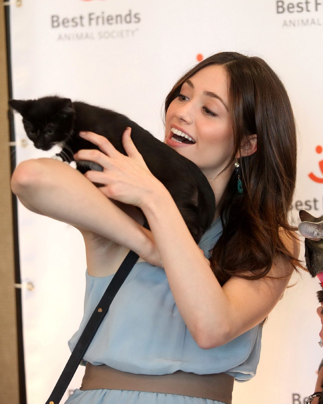 Emmy Rossum petting a kitty at Best Friends Animal Society Acatemy Awards in Los #75316946