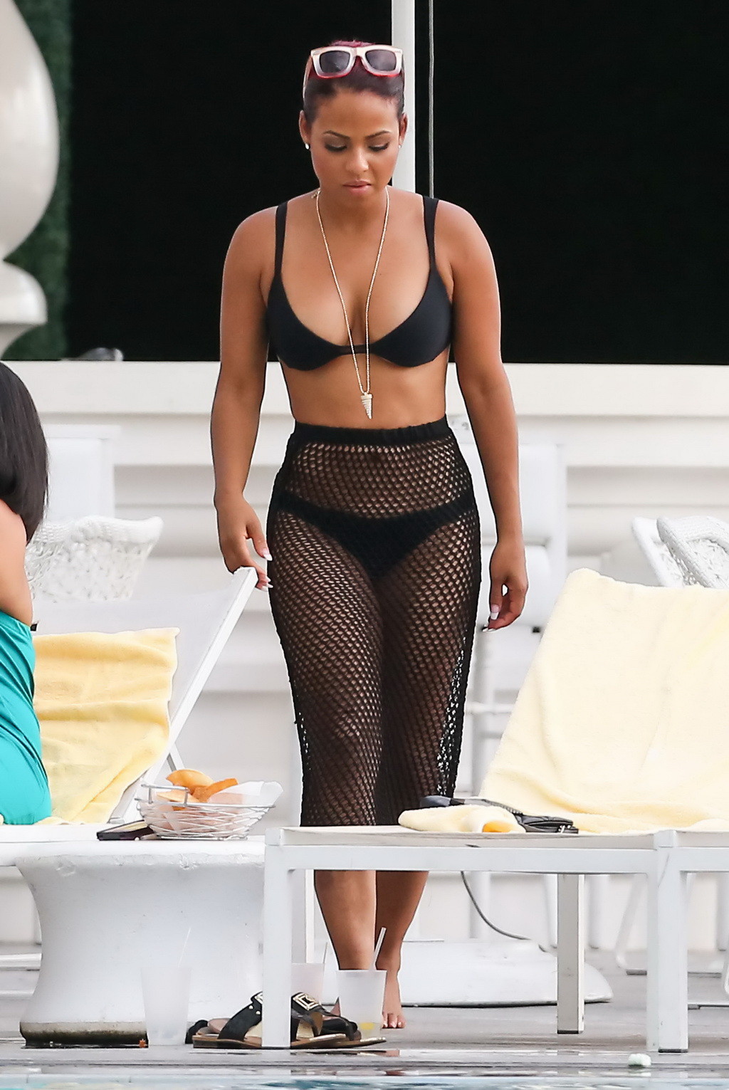 Christina Milian smoking hot in tiny black bikini poolside in South Beach #75226708