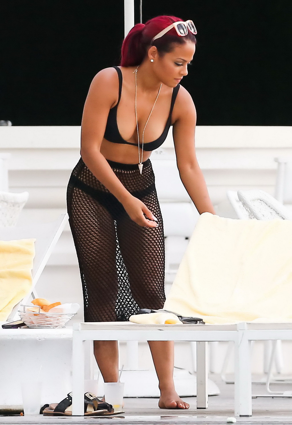 Christina Milian smoking hot in tiny black bikini poolside in South Beach #75226717