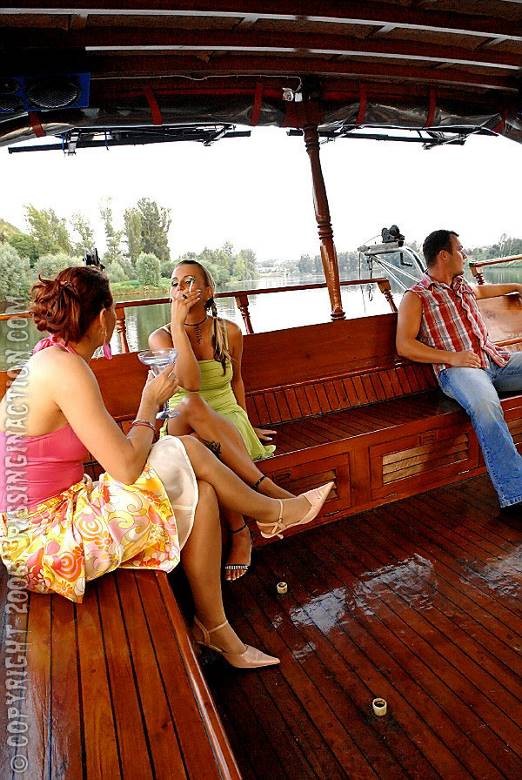 Ladies and guy have pissng and jizzing fun on a riverboat #78696701