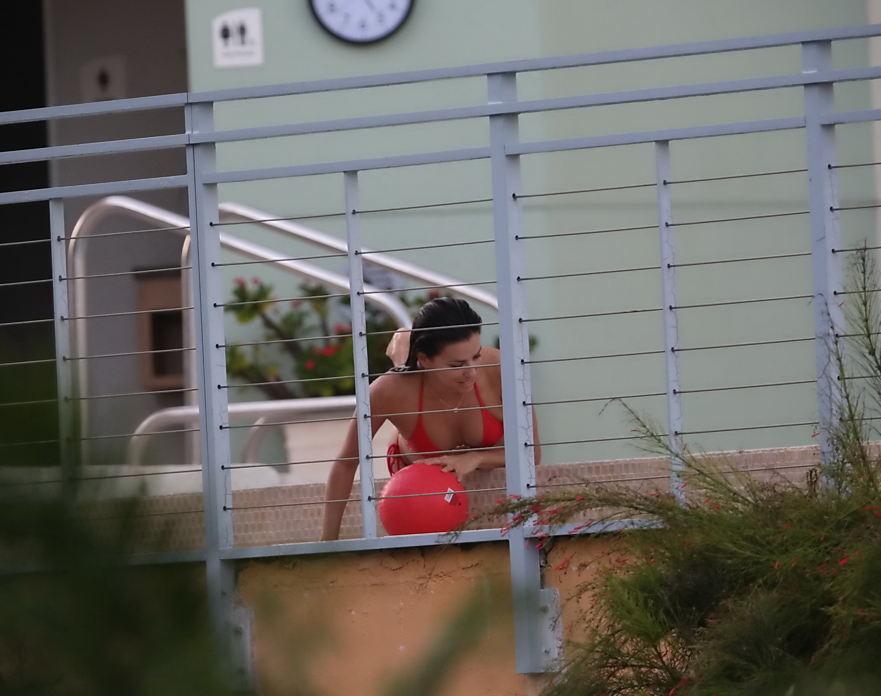 Eva Longoria shows off her round ass in a skimpy red bikini at the pool in Miami #75179927