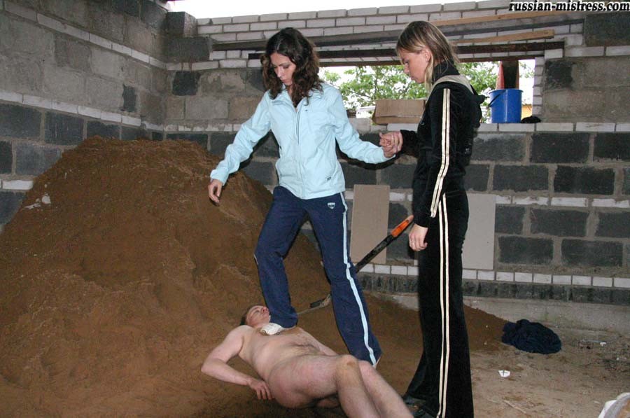 Rich bitches punish a fleshy worker right on the building site #71059420