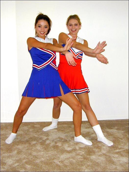 Two sexy cheerleaders get naked and play around #75468921
