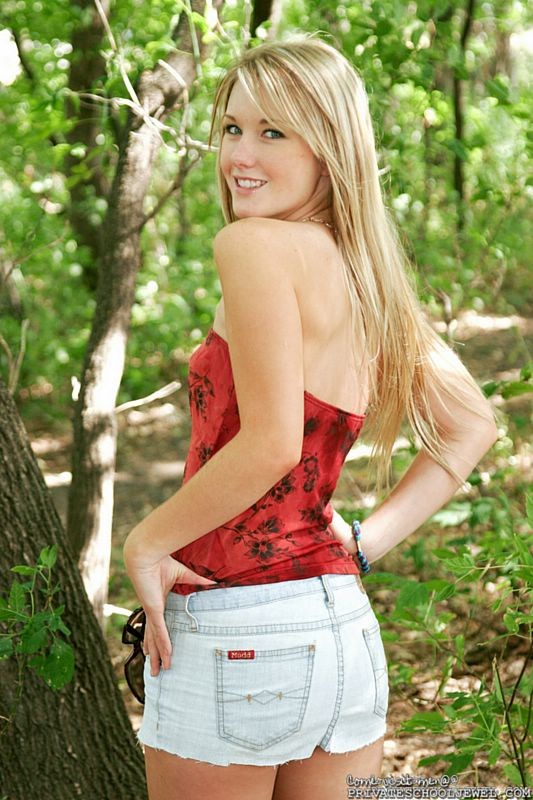 Beautiful blonde teen strips down while in the woods #71006816