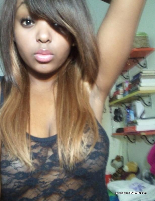Busty black teen self-shooting in lingerie at home #73326089