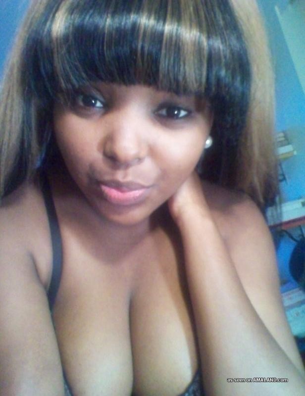 Busty black teen self-shooting in lingerie at home #73326104