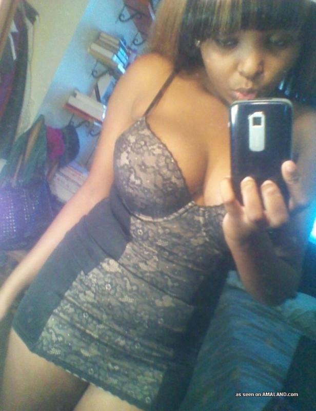 Busty black teen self-shooting in lingerie at home #73326111