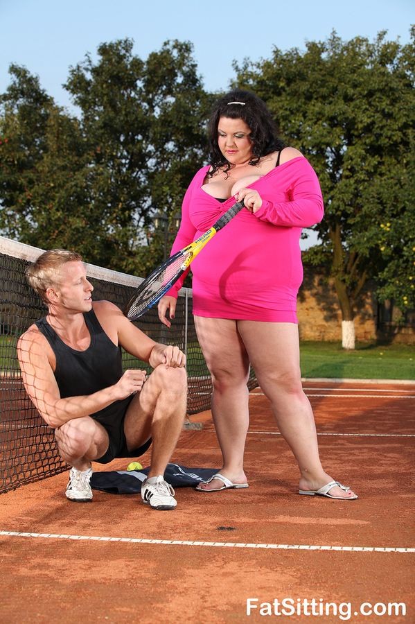 Enormous chick sitting on her tennis coaches face #75480199