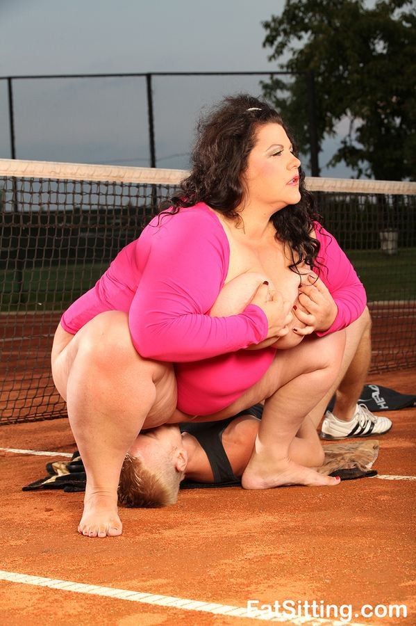 Enormous chick sitting on her tennis coaches face #75480276