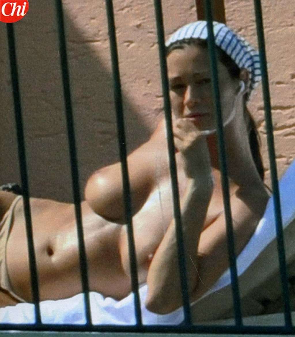 Manuela Arcuri caught by paparazzi showing ass in thong and topless sunbathing #75336232