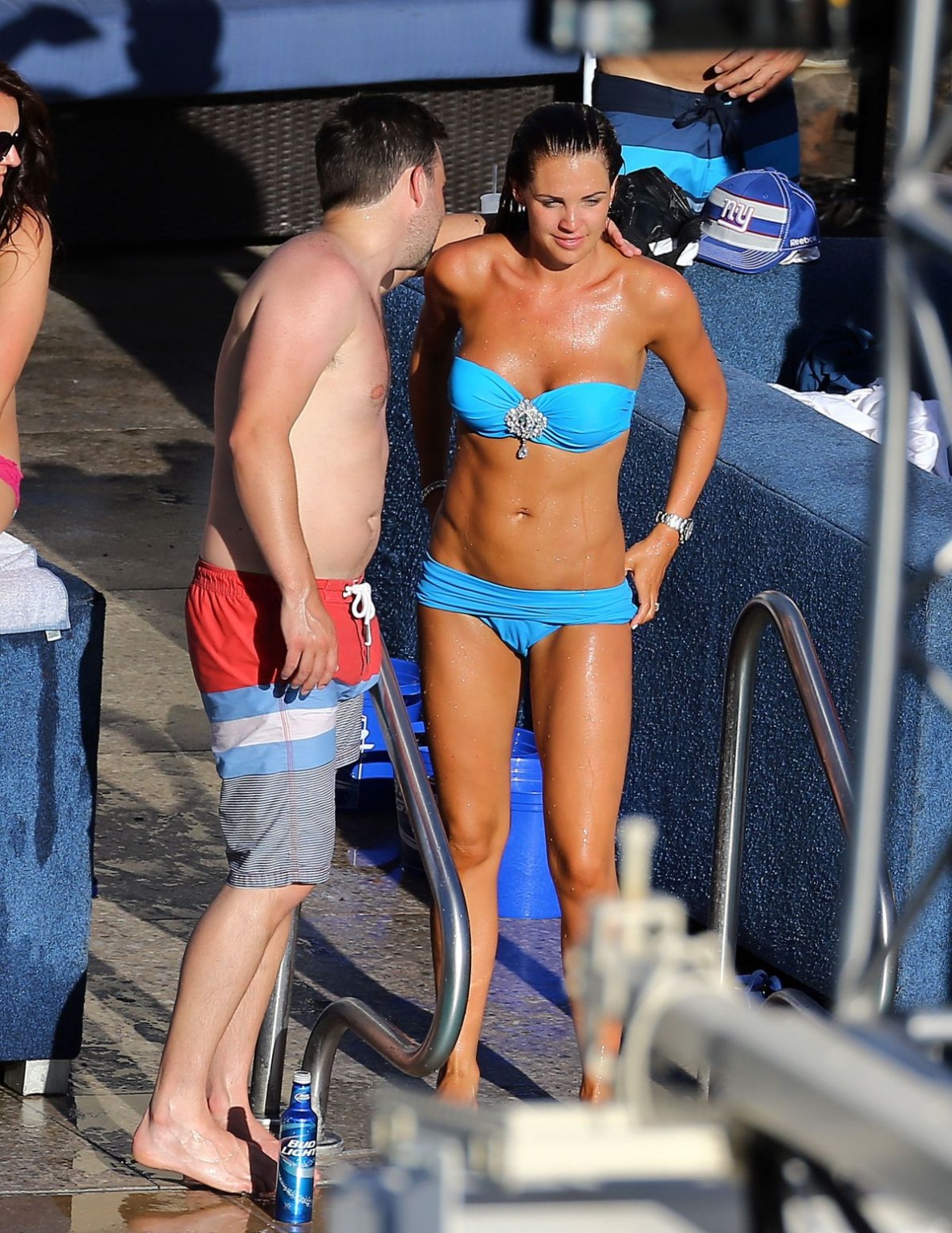 Danielle Lloyd shows off her big boobs in a blue tube bikini poolside in Las Veg #75194295