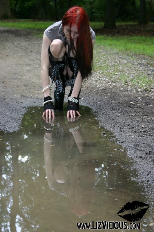 hot sexy goth girl plays outside in the woods #70619336