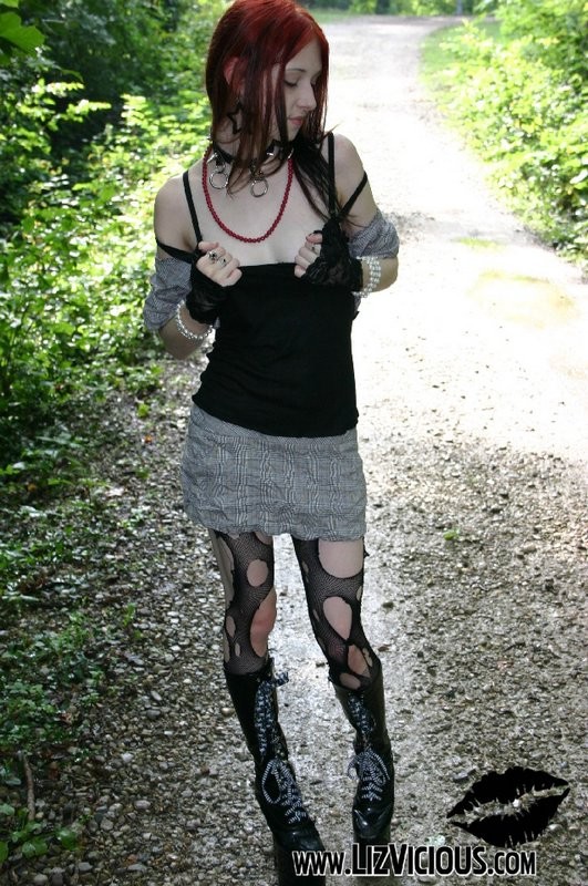 hot sexy goth girl plays outside in the woods #70619350