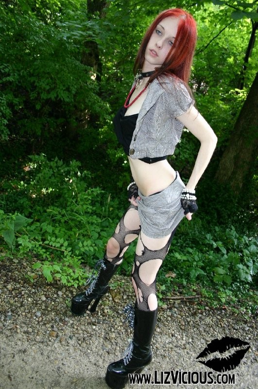 hot sexy goth girl plays outside in the woods #70619423