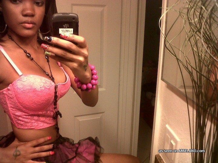 Amateur ebony hottie posing in various sexy outfits #73310385