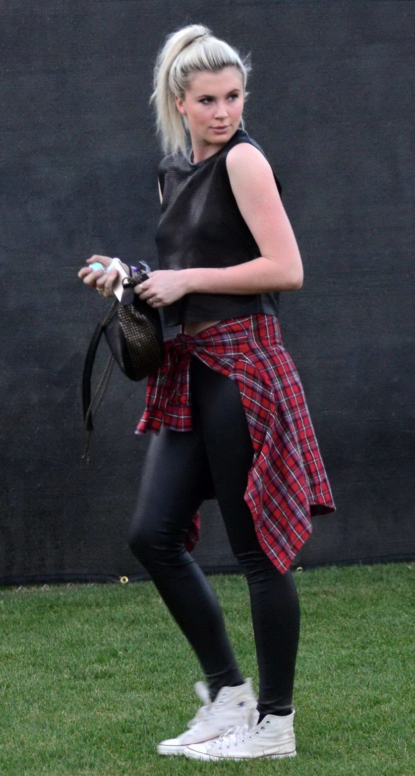 Ireland Baldwin braless shows off her boobs wearing a mesh shirt at Coachella Mu #75198788