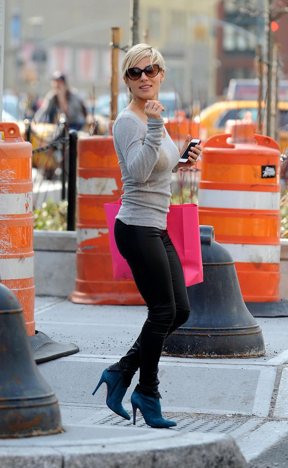 Elsa Pataky wearing see through to bra  leather pants out in SoHo #75235682