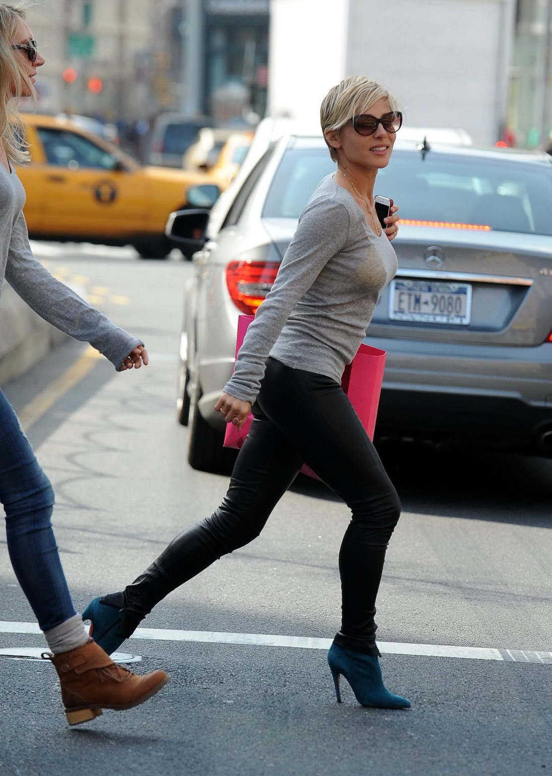 Elsa Pataky wearing see through to bra  leather pants out in SoHo #75235722