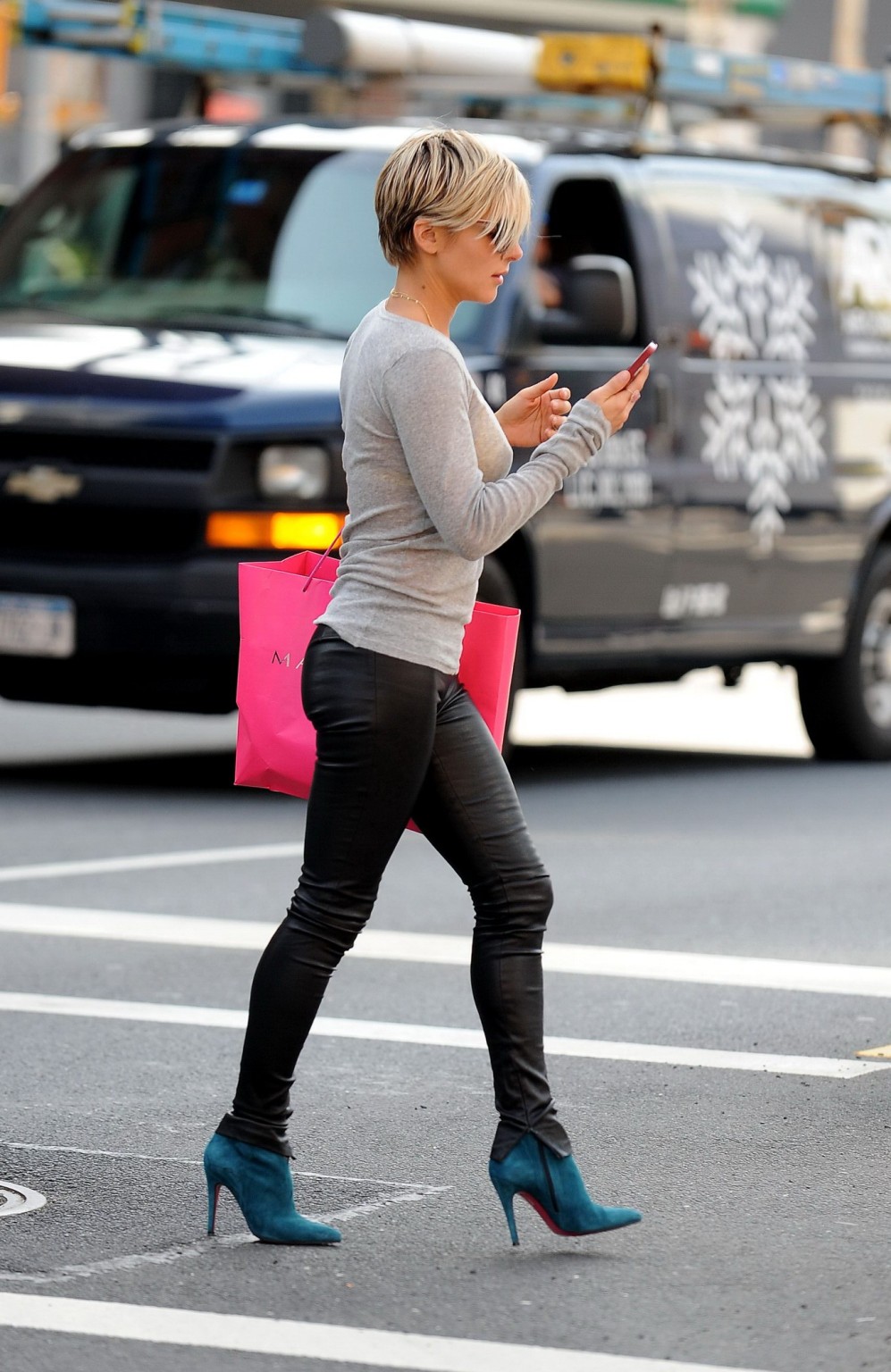 Elsa Pataky wearing see through to bra  leather pants out in SoHo #75235738