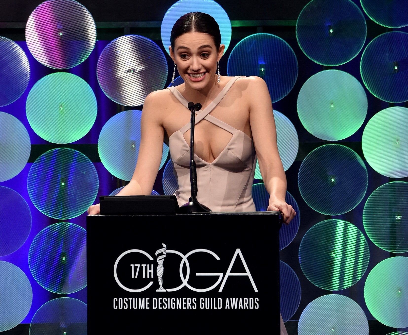 Emmy Rossum showing huge cleavage at the 17th Costume Designers Guild Awards in  #75172458