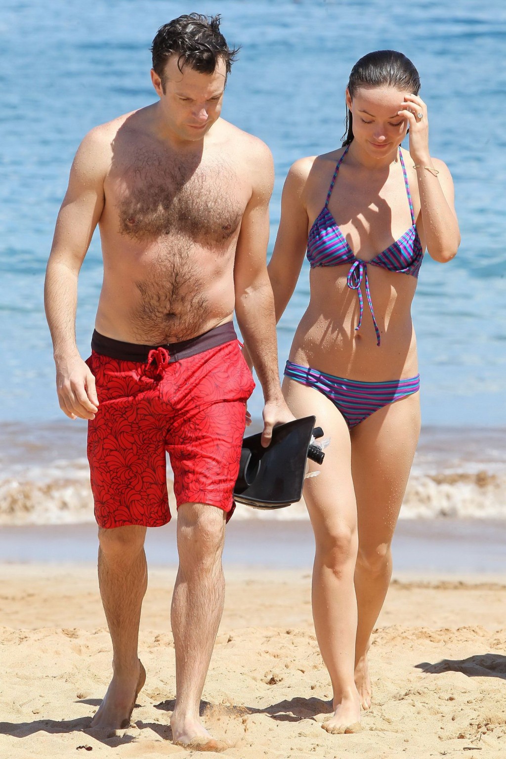 Olivia Wilde wearing tiny wet purple bikini at the beach in Hawaii #75231107