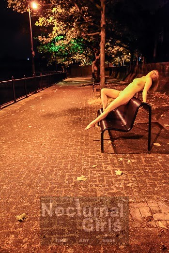 Ragazza bionda che posa nuda nella notte all'aperto
 #73515208