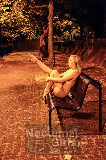 Blond girl posing nude in the night outdoor #73515227