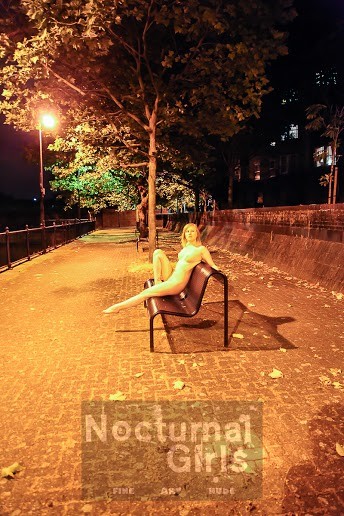 Blond girl posing nude in the night outdoor #73515237