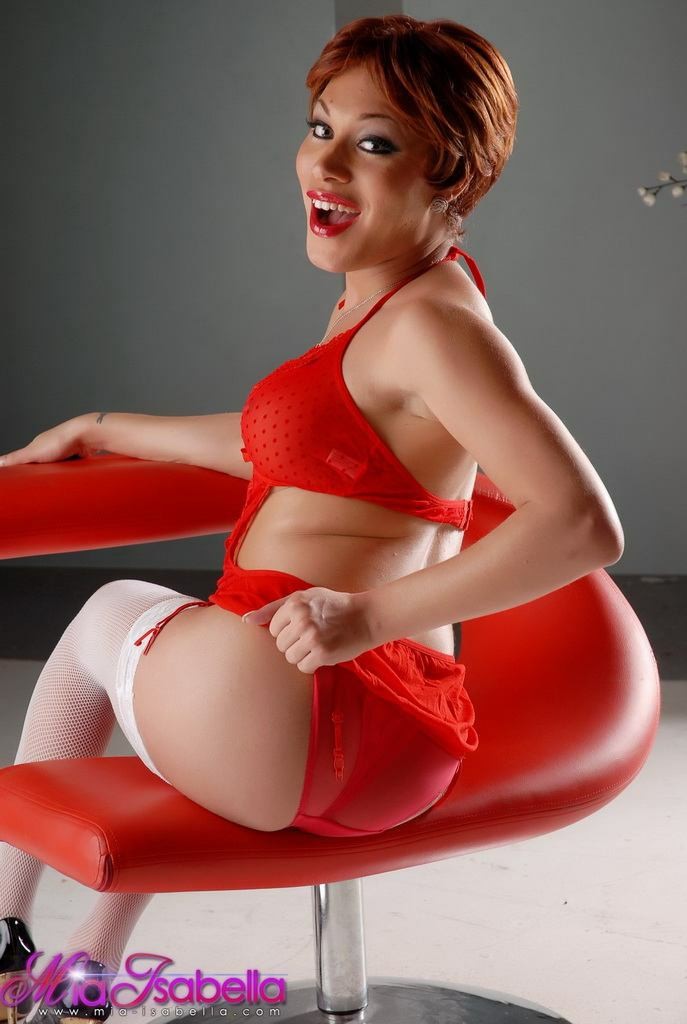 Sexy shemale in red lingerie and white stockings #79110143